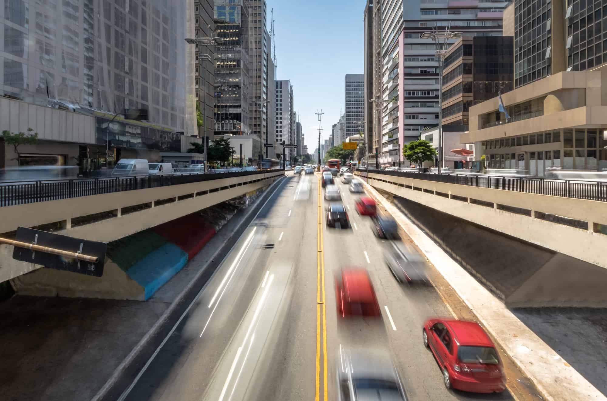 Cars moving on Paulista Avenue - Sao Paulo, Brazil